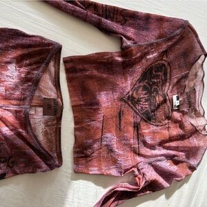 JEAN PAUL GAULTIER x KNWLS printed mesh crop top & printed flared leggings